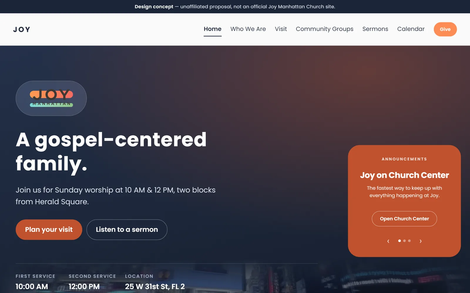 Joy Manhattan: Church redesign concept